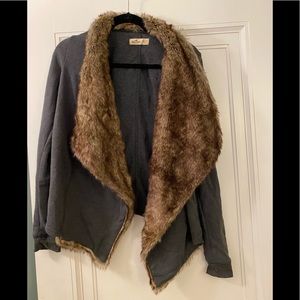 Hollister brand extra small/small grey sweat jacket with faux fur